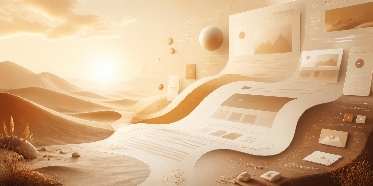 Warm sand dunes blending into modern website interfaces